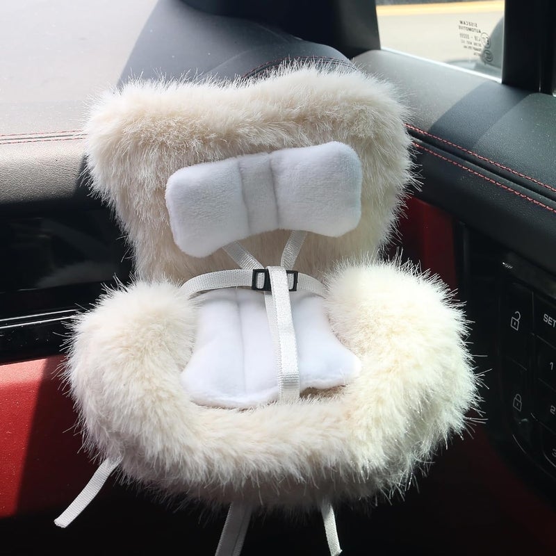 Walant Doll Car Seat Compatible with Labubu, Chair for 10-17cm Dolls - Adjustable Safety Strap, Air Vent Clip & Desktop Stand, Soft Cushion, Cute Car Ornament Gift for Collectors & Fans (Beige) - Image 1